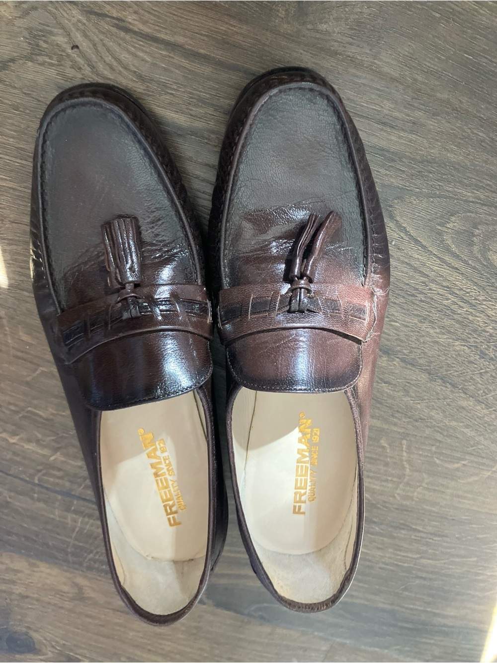 Freeman Loafers Brown Leather Tassels Apron Pinch Toe Slip On Shoes Size 10.5M